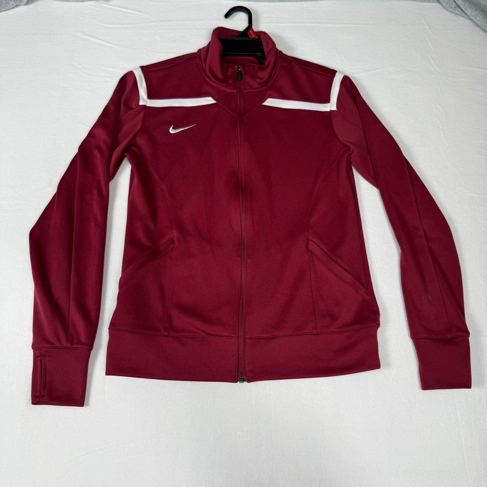 Nike Dri-FIT Track Jacket Medium Maroon White Sporty Athleisure Zip Up